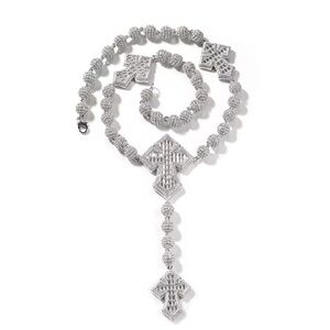 Beaded 3 cross  Silver Necklace 16 inch